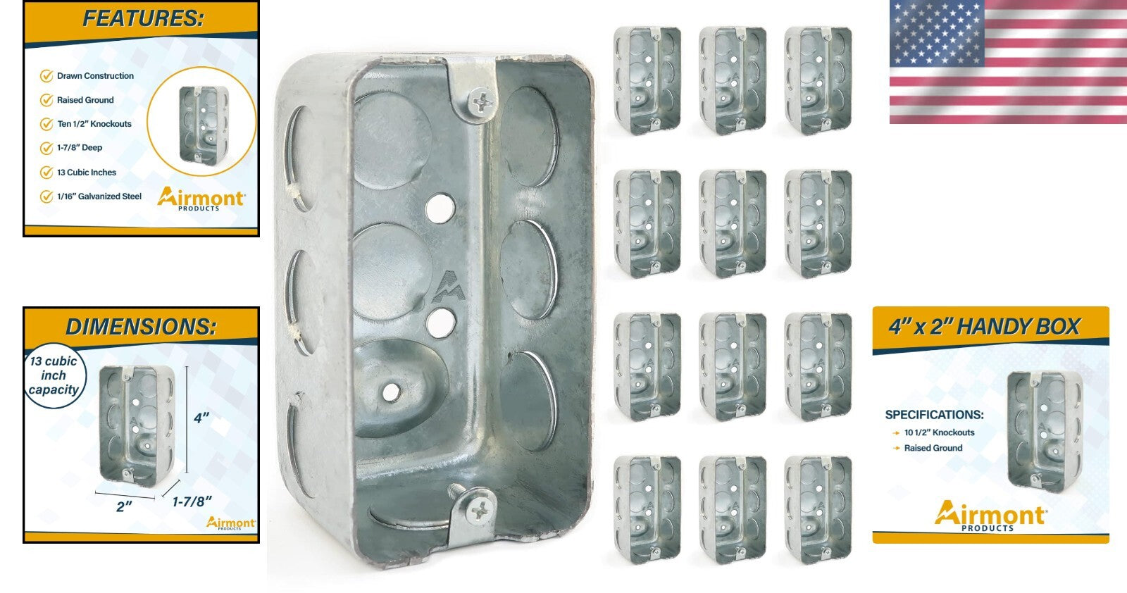 Durable Pre-Galvanized Steel Electrical Box - 4x2 Inch Handy Box Pack of 12