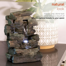 Load image into Gallery viewer, Tranquil 4-Tier Indoor Tabletop Fountain with LED Lights - Gray Stone Design
