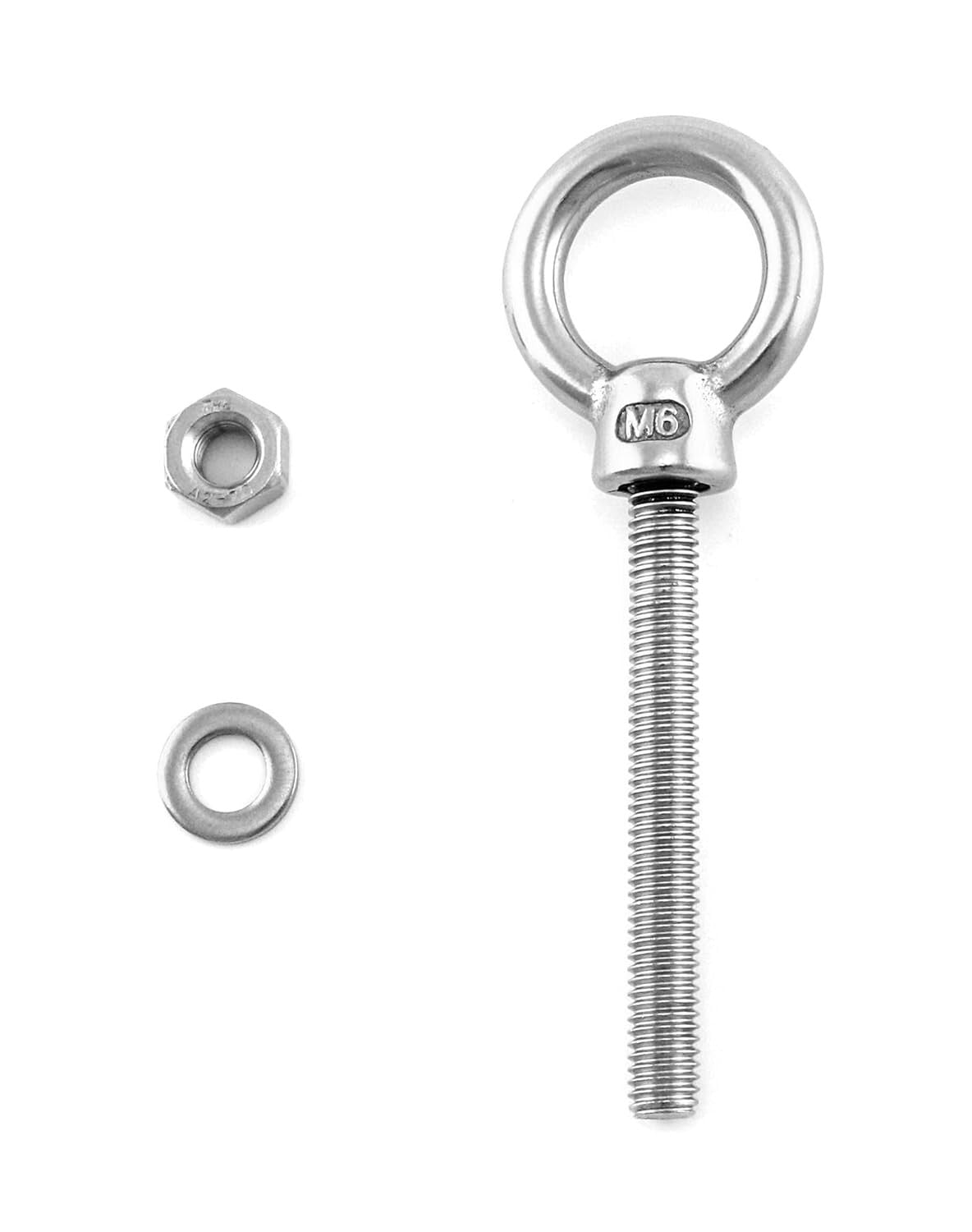 Marine-Grade 1/4" x 2" Long Stainless Steel Eyebolts with Nuts - 50 Count