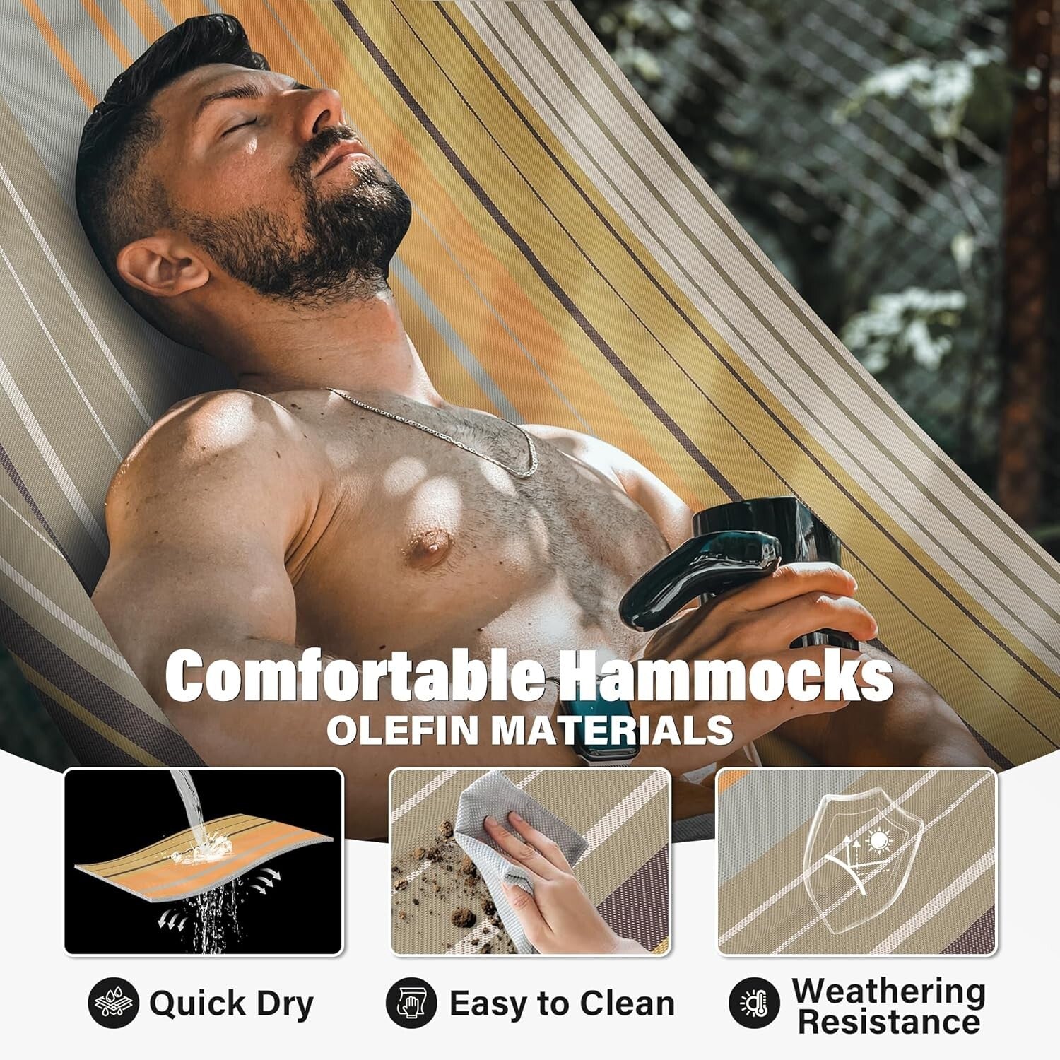 Double Hammock with Concealed Support Bar – 450 lbs Capacity, Quick Dry Fabric