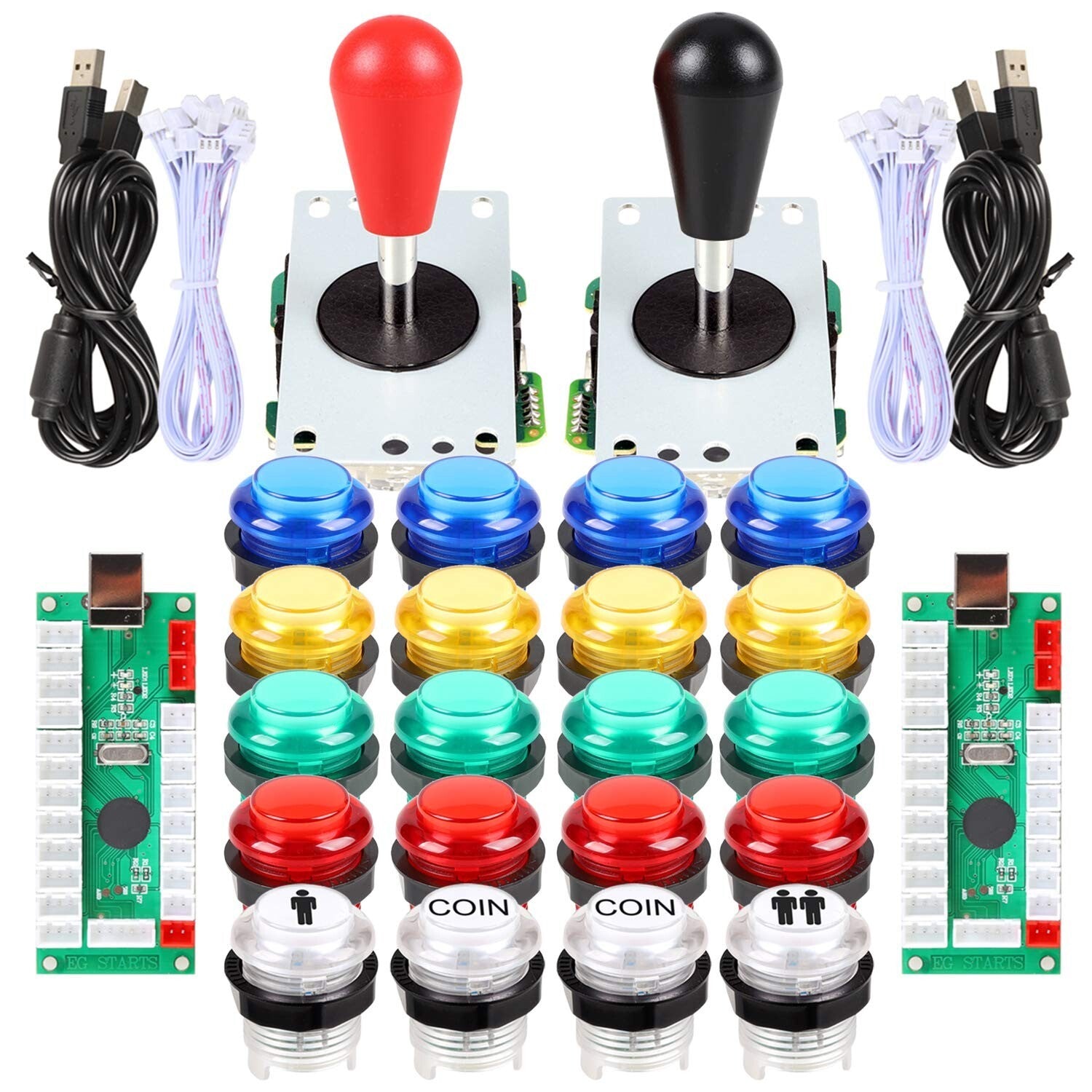 Customizable 2-Player Arcade Games DIY Kit - Joysticks & Colorful LED Buttons