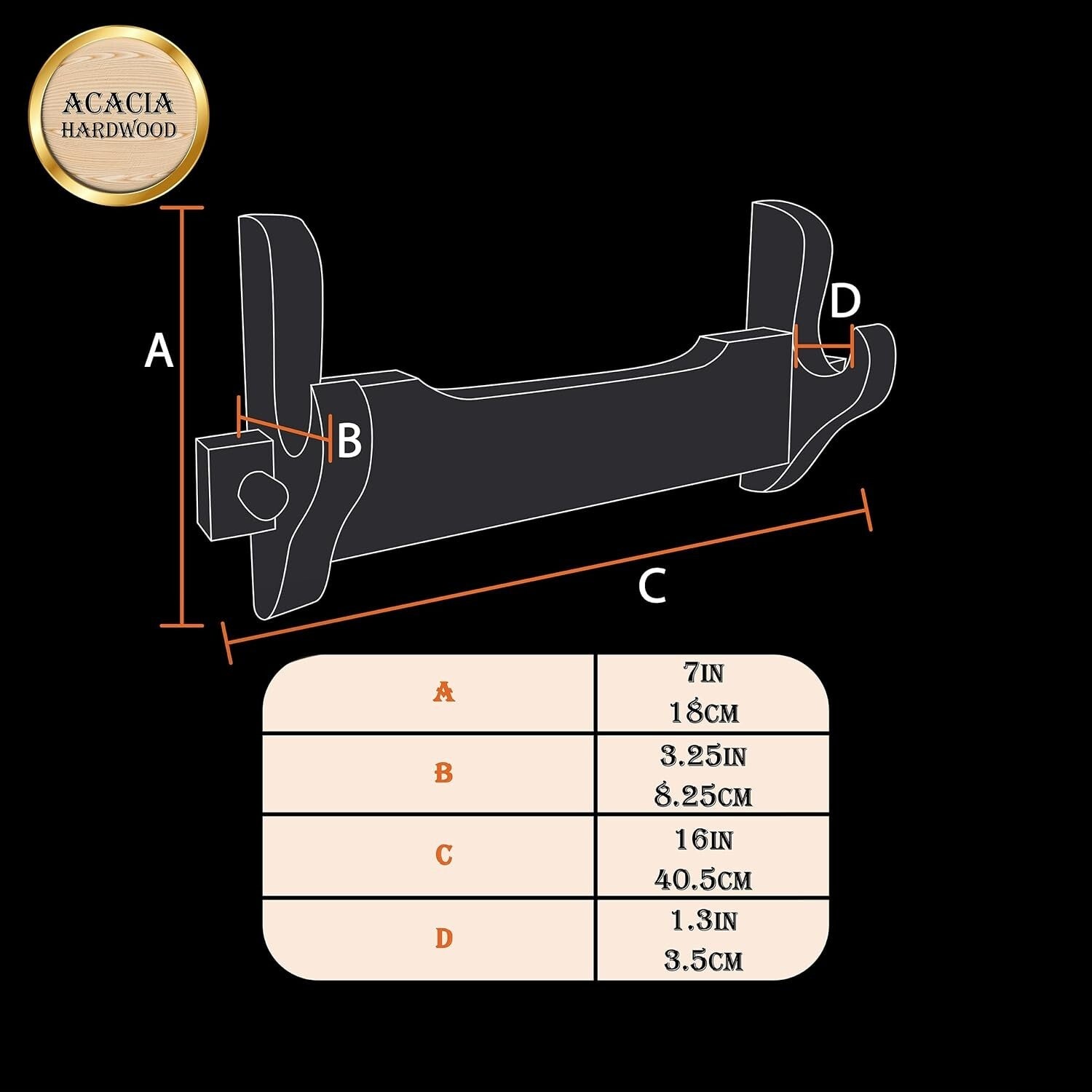 Handcrafted Acacia Wood Sword Display Stand, Wall Mount for Collectors 16" x 7"