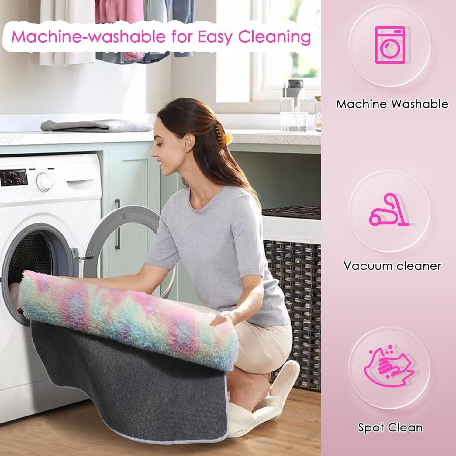 Soft Plush 5x8 Rainbow Shag Area Rug - Ideal for Girls' Playrooms & Nurseries