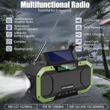 Load image into Gallery viewer, Compact Hand Crank and Solar-Powered NOAA Weather Radio with Bluetooth Speaker