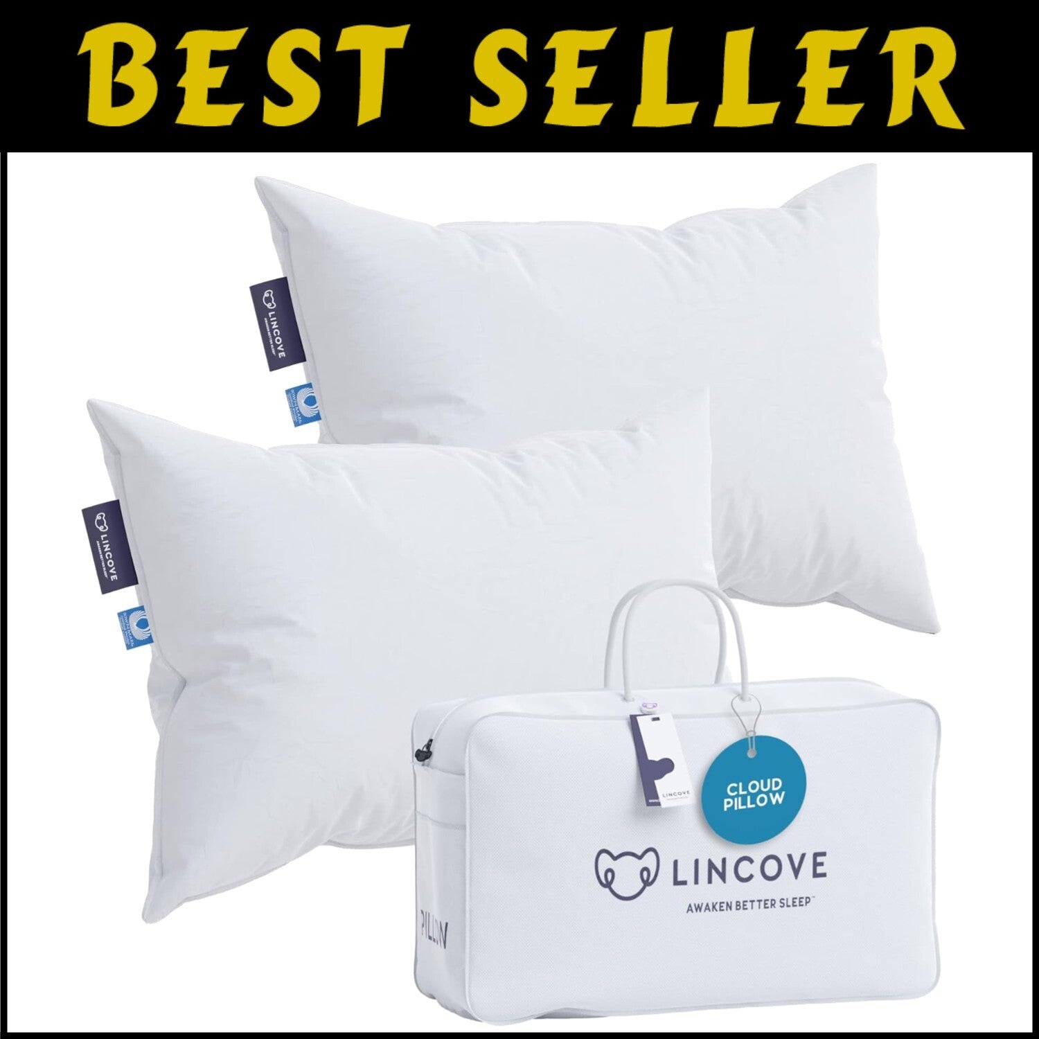 Hypoallergenic Luxury Down Pillows - 625 Fill Power, Perfect for Travel