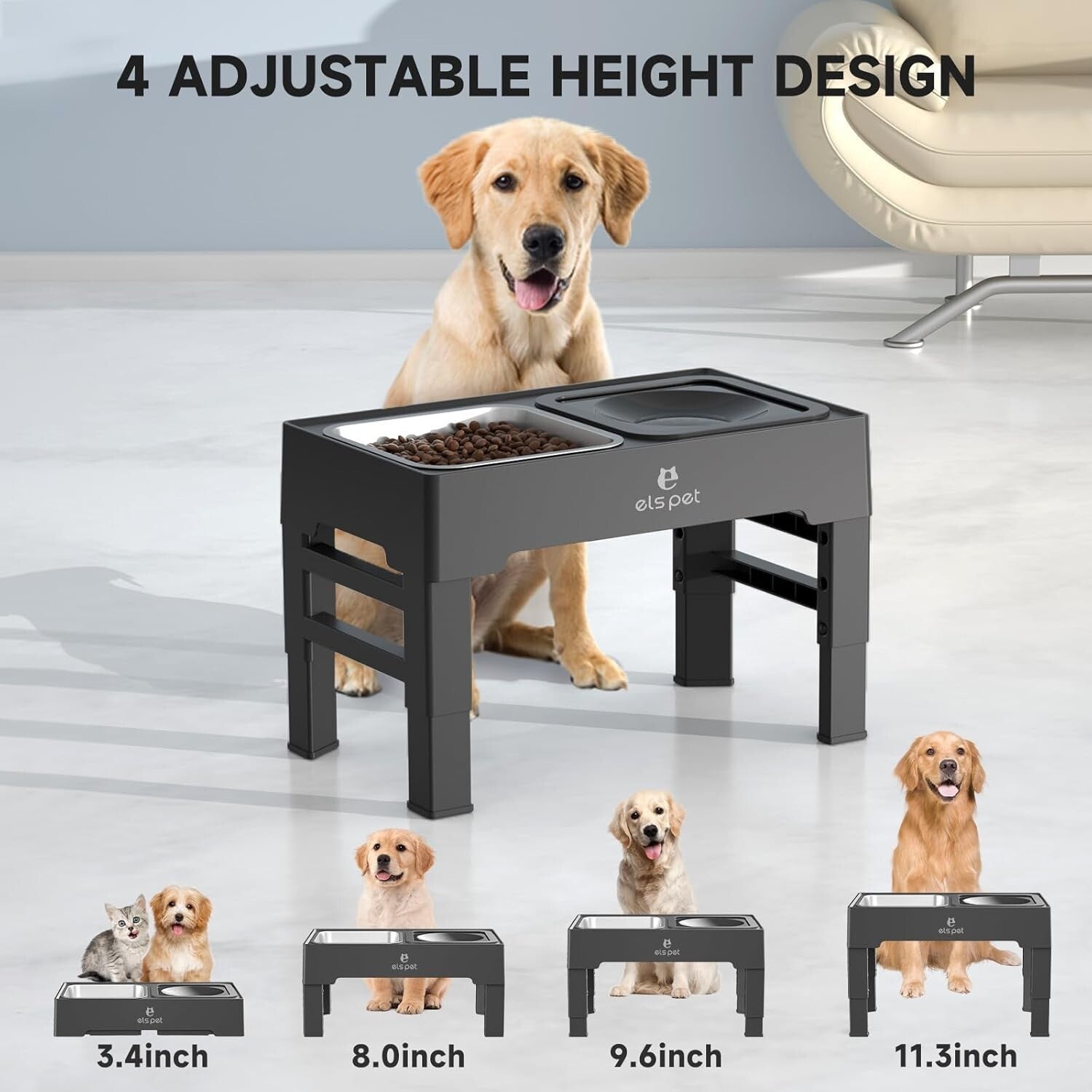 Stainless Steel Adjustable Dog Feeder with Anti-Slip Base for Healthy Pets