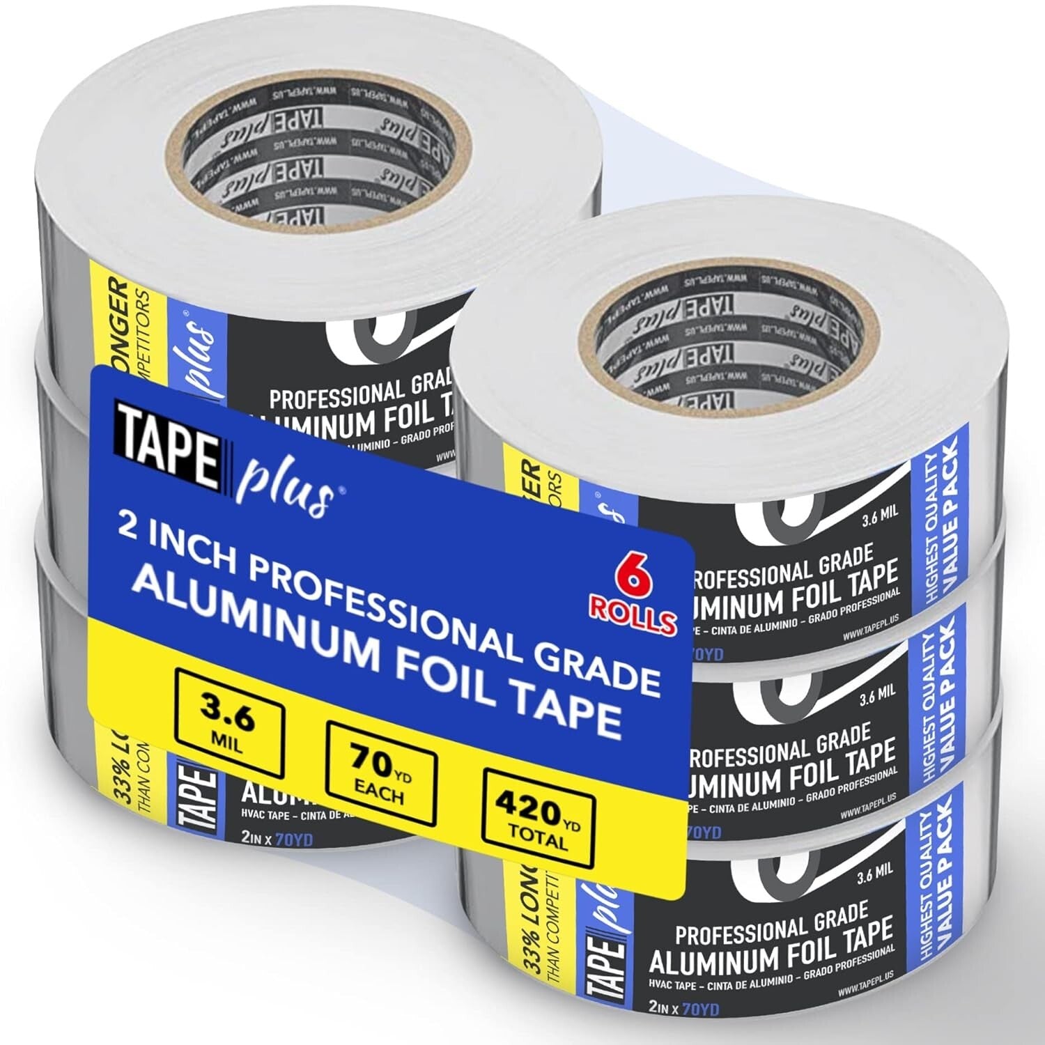 6-Pack Heavy-Duty Aluminum Foil Tape – 2Inch x 70Yards with Money-Back Guarantee