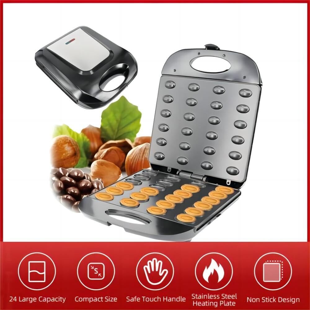 24-Hole Walnut Cookie Maker & Electric Waffle Machine - Compact Baking Solution