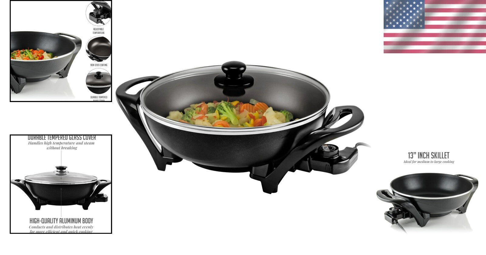 1400W Electric Skillet: Adjustable Temp & Nonstick, Perfect for Family Meals