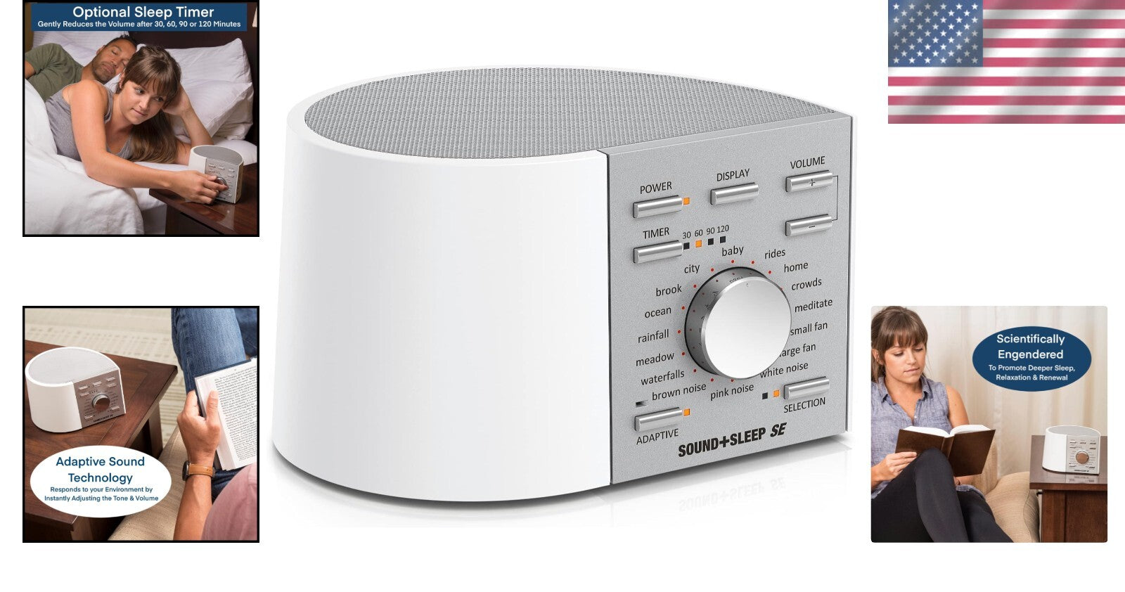 Compact Sound + Sleep Noise Machine - USB Ports & 3.5mm Jack - Silver/White