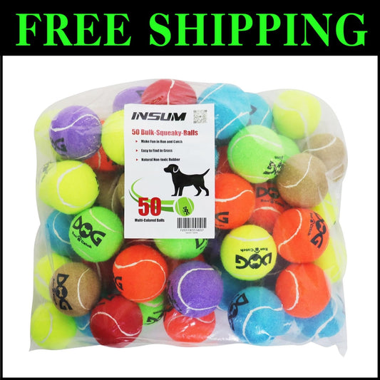 SGS Certified 50-Pack Squeaky Tennis Balls - Colorful Fun for Teething Puppies