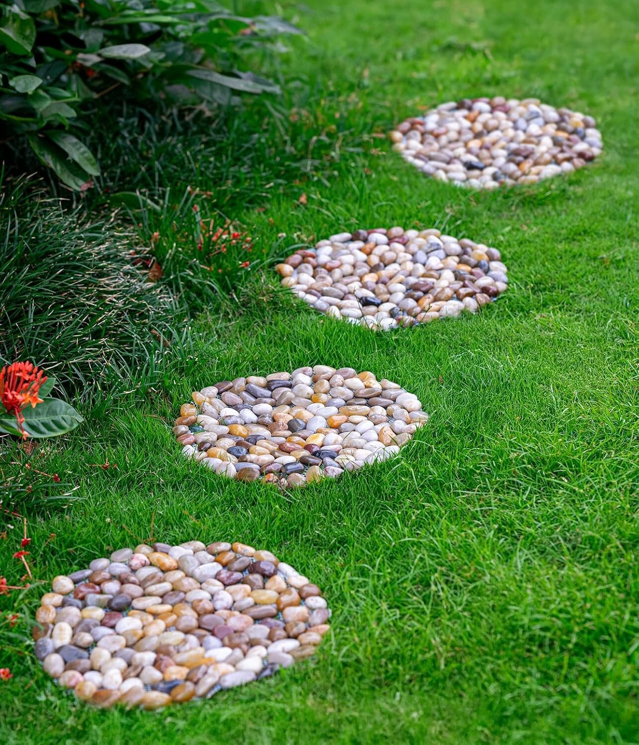 Durable 12'' Round Polished Pebbles Stepping Stones for Garden Walkways - 6 Pack