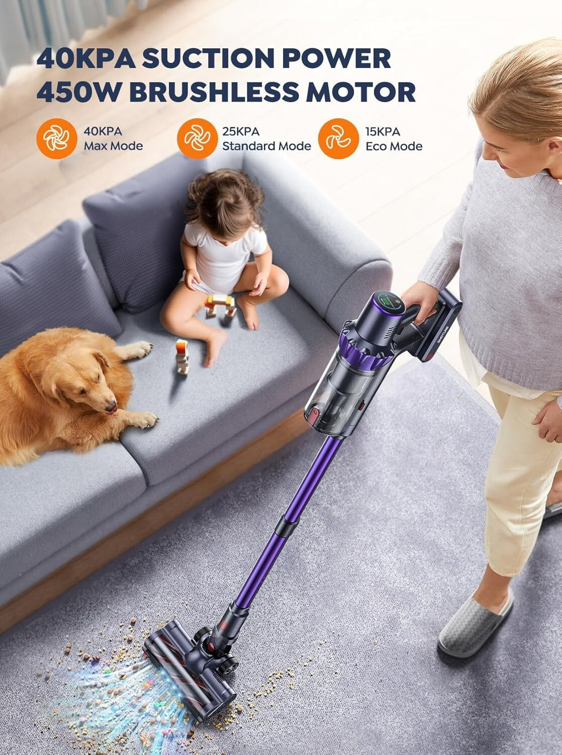 Effortless Cleaning: Cordless Vacuum with Dual Batteries & Touch Screen Control