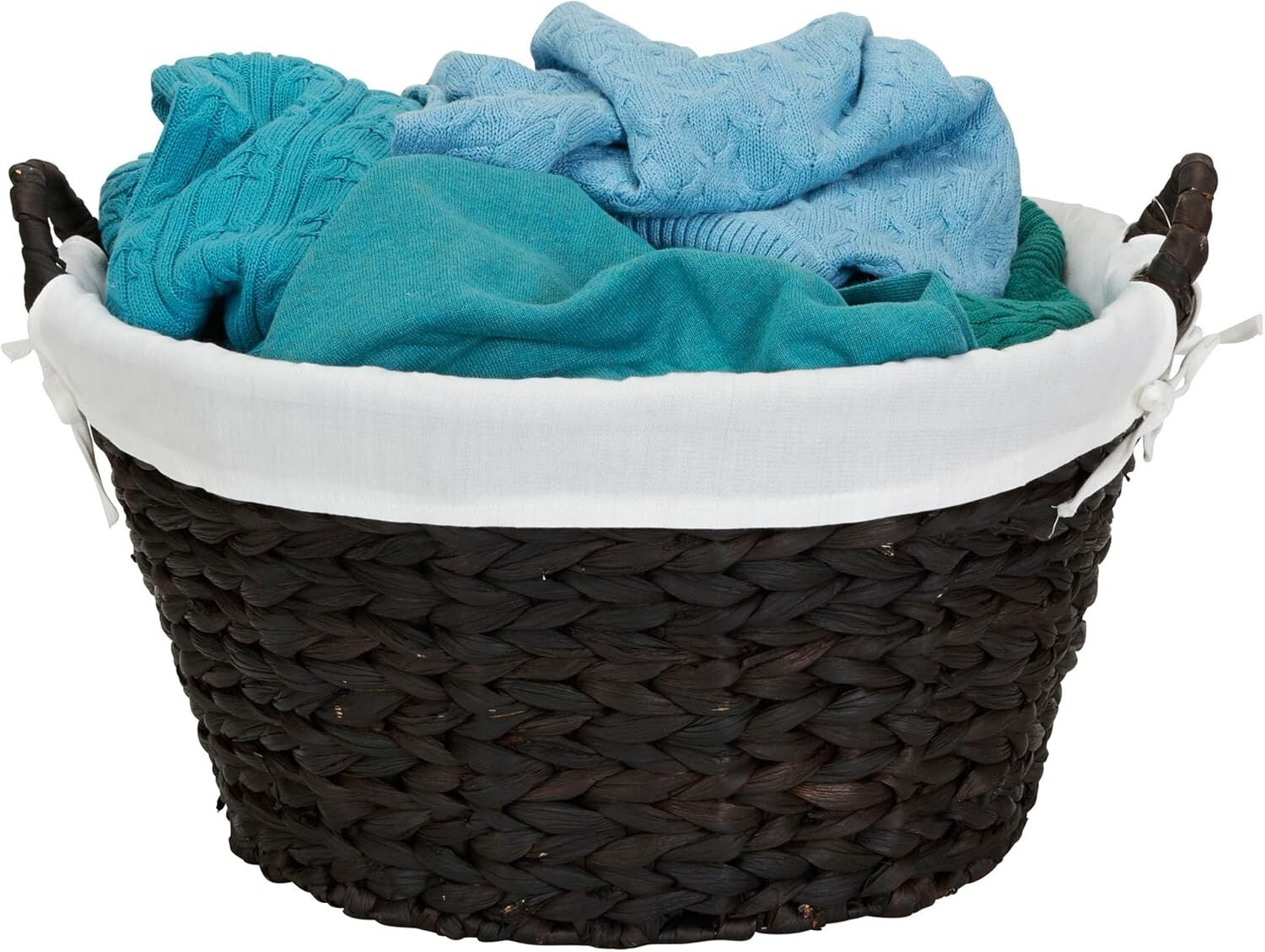 Elegant Large Round Wicker Laundry Basket with Liner, Natural Water Hyacinth
