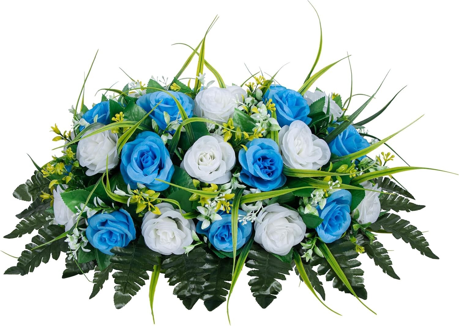 Elegant Artificial Cemetery Flowers Saddle - Light Blue & White Rose Decor