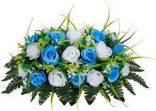 Load image into Gallery viewer, Elegant Artificial Cemetery Flowers Saddle - Light Blue &amp; White Rose Decor