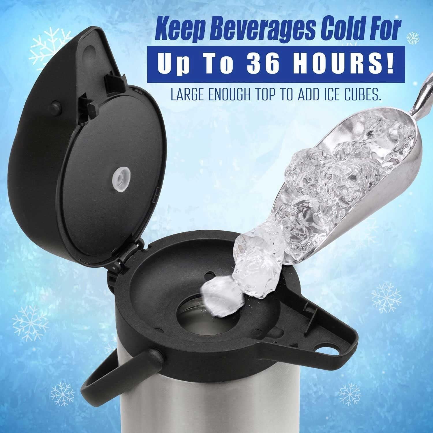 Insulated 85 oz Stainless Steel Coffee Carafe with Pump - Keeps Hot for 20 Hrs