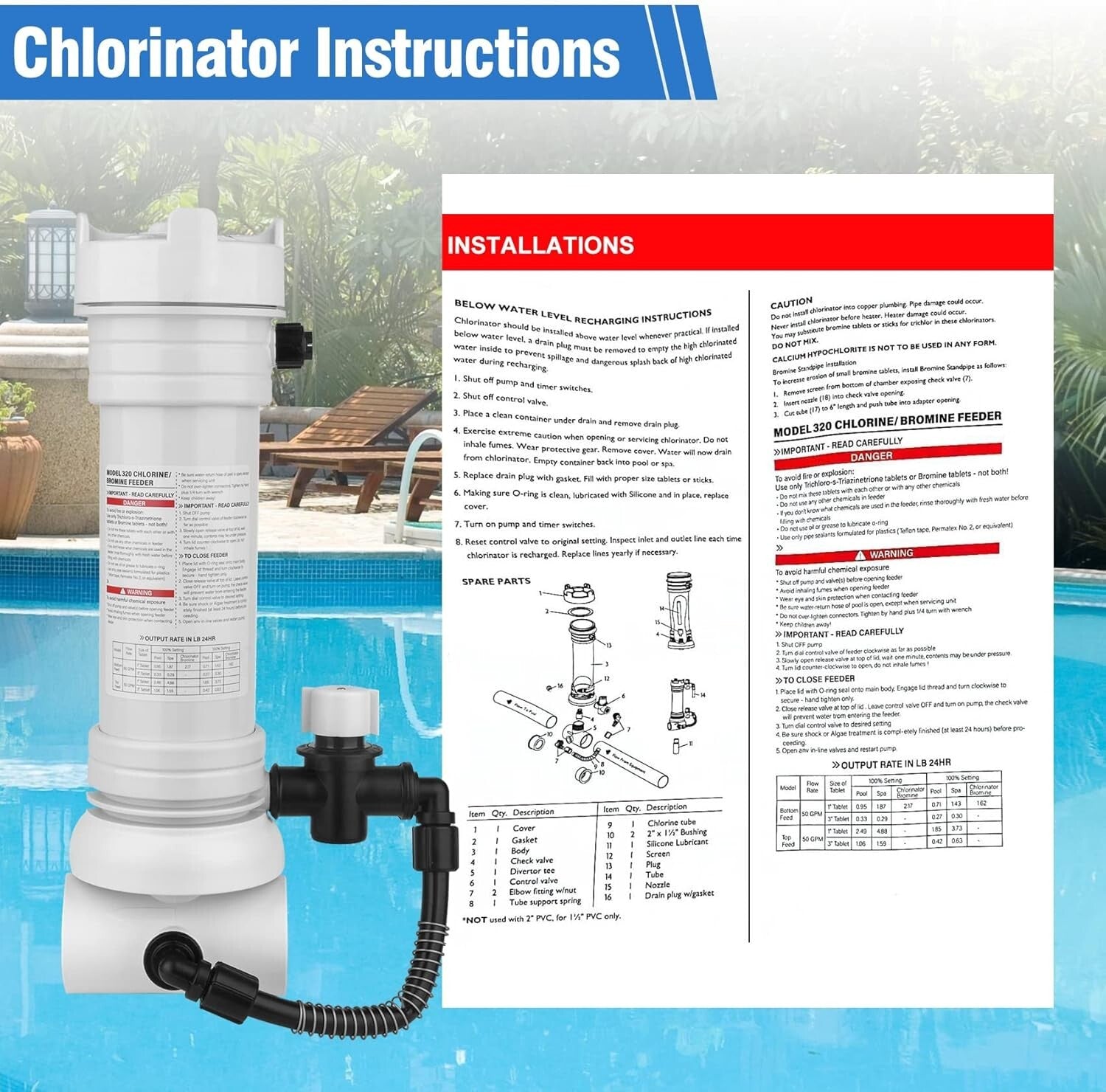 Efficient Pool Chlorinator Feeder with Bottom Drain - Easy Setup & Maintenance