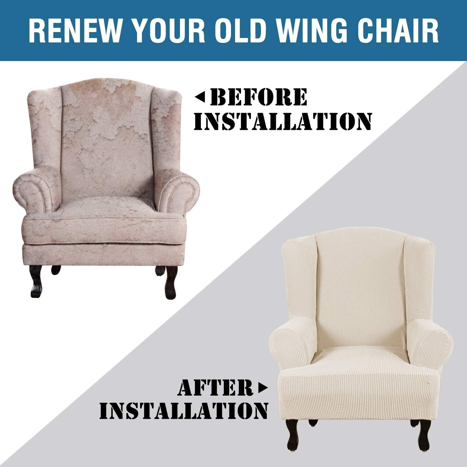 Premium 1 Piece Wing Chair Covers - Soft Stretch Fabric, Easy Care Protection