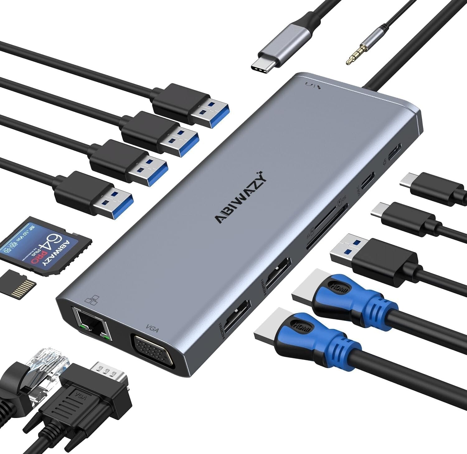 14-in-1 USB C Hub with Dual 4K HDMI & Gigabit Ethernet for Maximum Efficiency