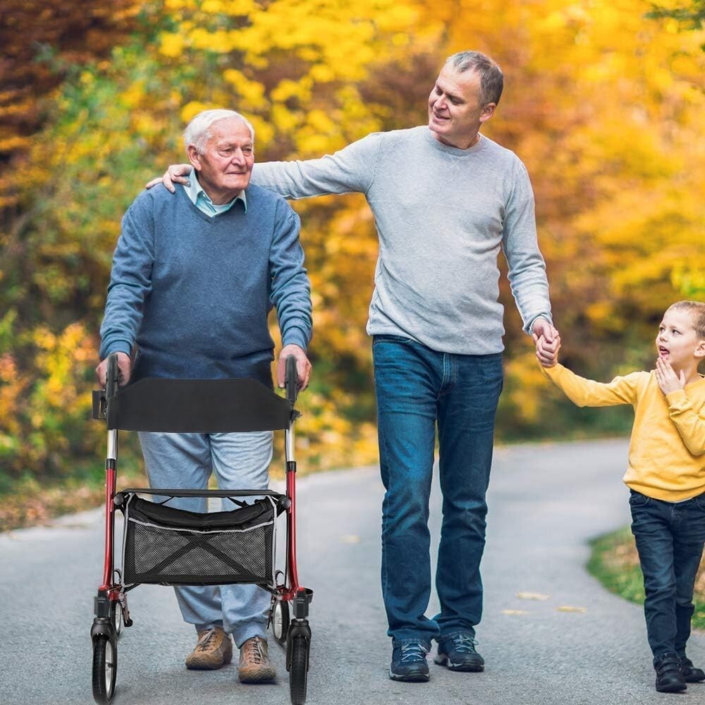 Lightweight Rollator Walker for Seniors - Folding Aluminum Frame with Cup Holder