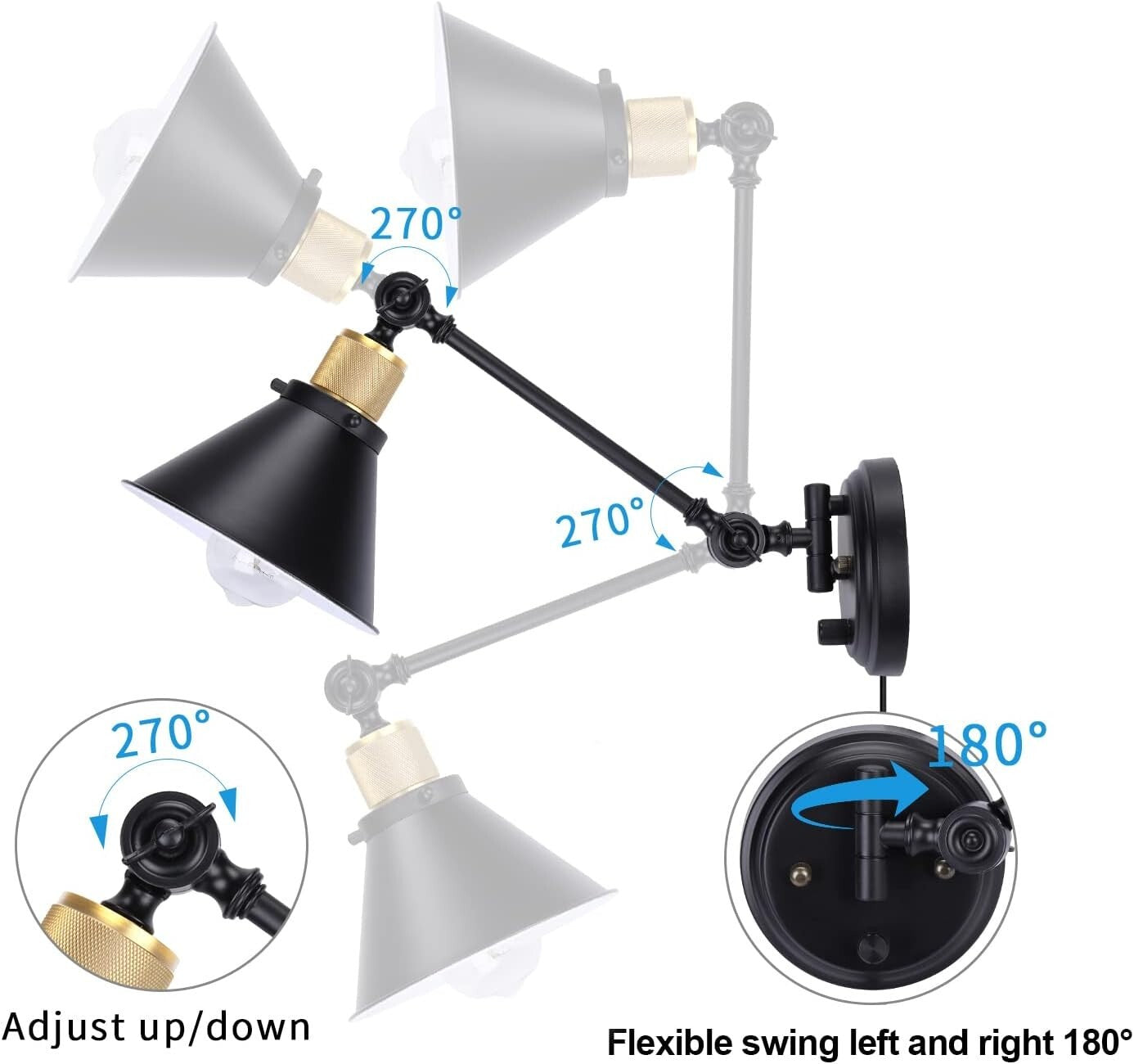 Elegant Dimmable Swing Arm Wall Sconce Set - UL Listed, 2 LED Bulbs Included