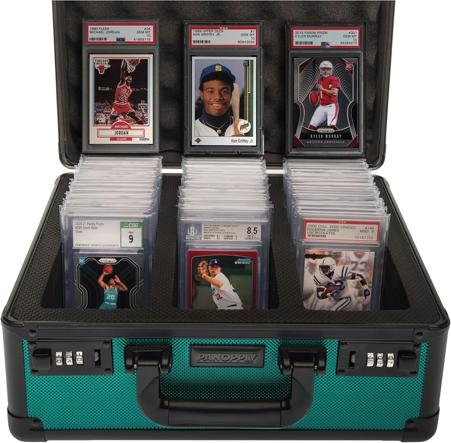 Elegant Green Aluminum Card Case for Graded Sports Cards - 3 Compartment Vault