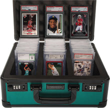 Load image into Gallery viewer, Elegant Green Aluminum Card Case for Graded Sports Cards - 3 Compartment Vault