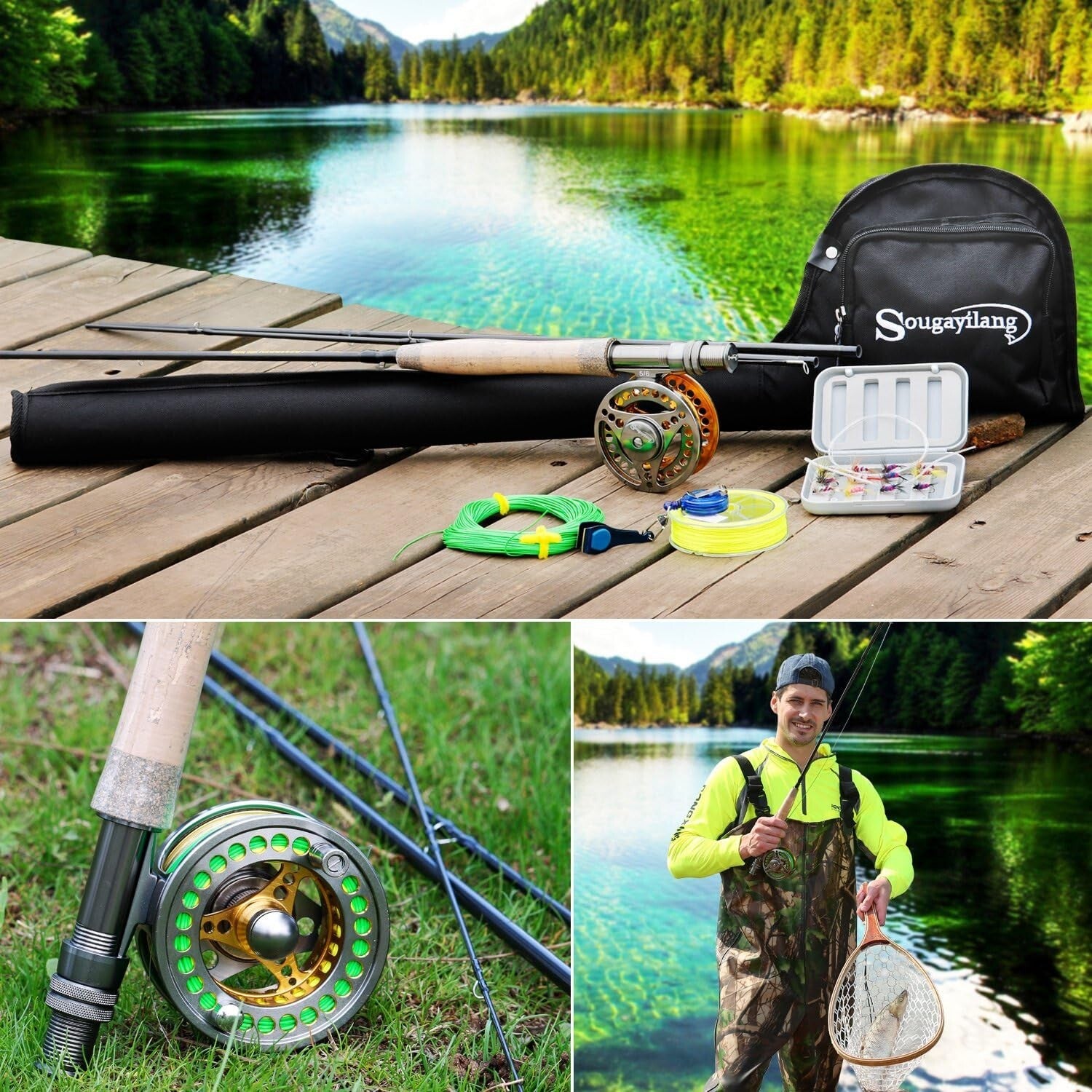 All-in-One 9ft Fly Rod Reel Combo with 12 Flies - Lightweight Fishing Package