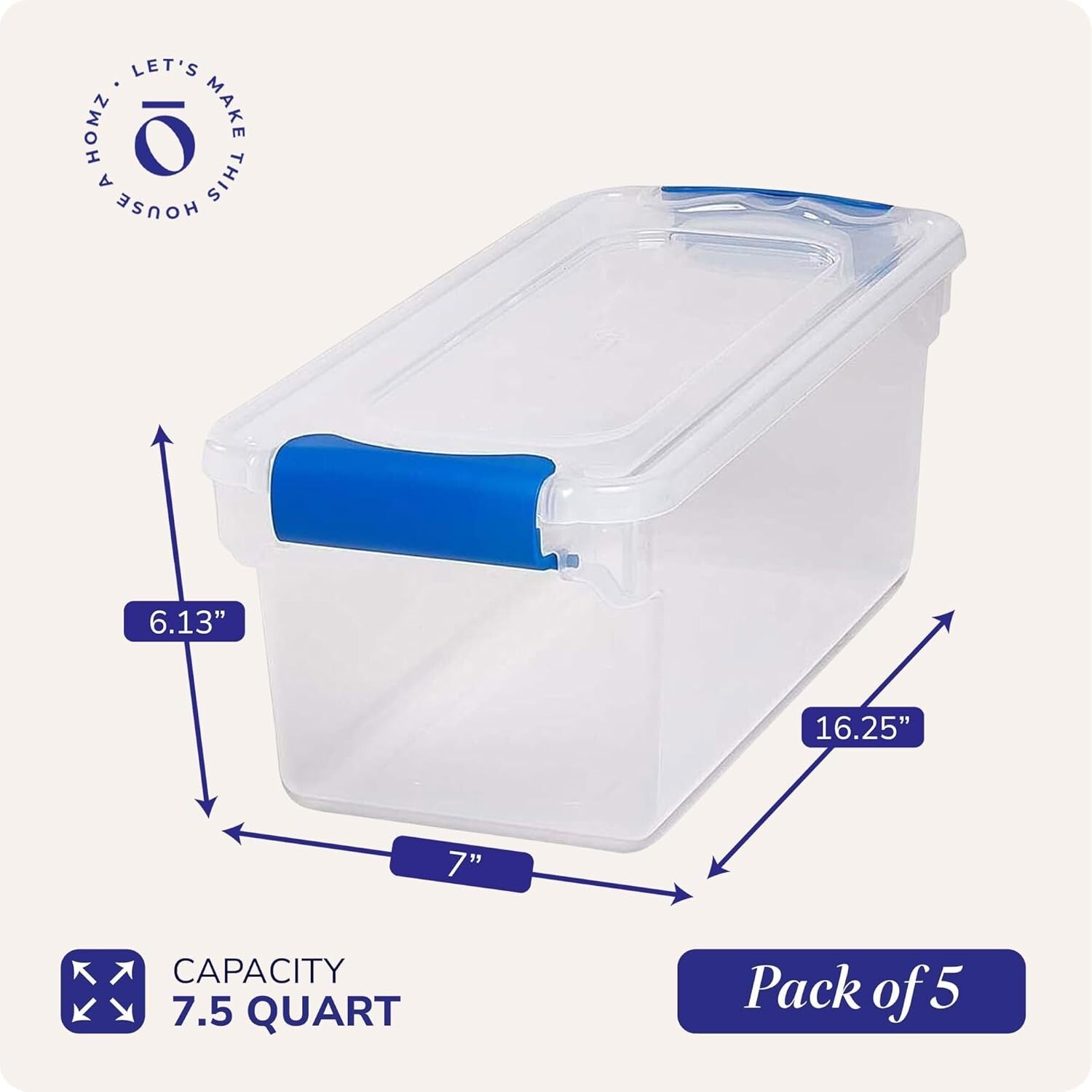 5-Pack 7.5 Qt Stackable Clear Plastic Storage Bins with Secure Snap Lids