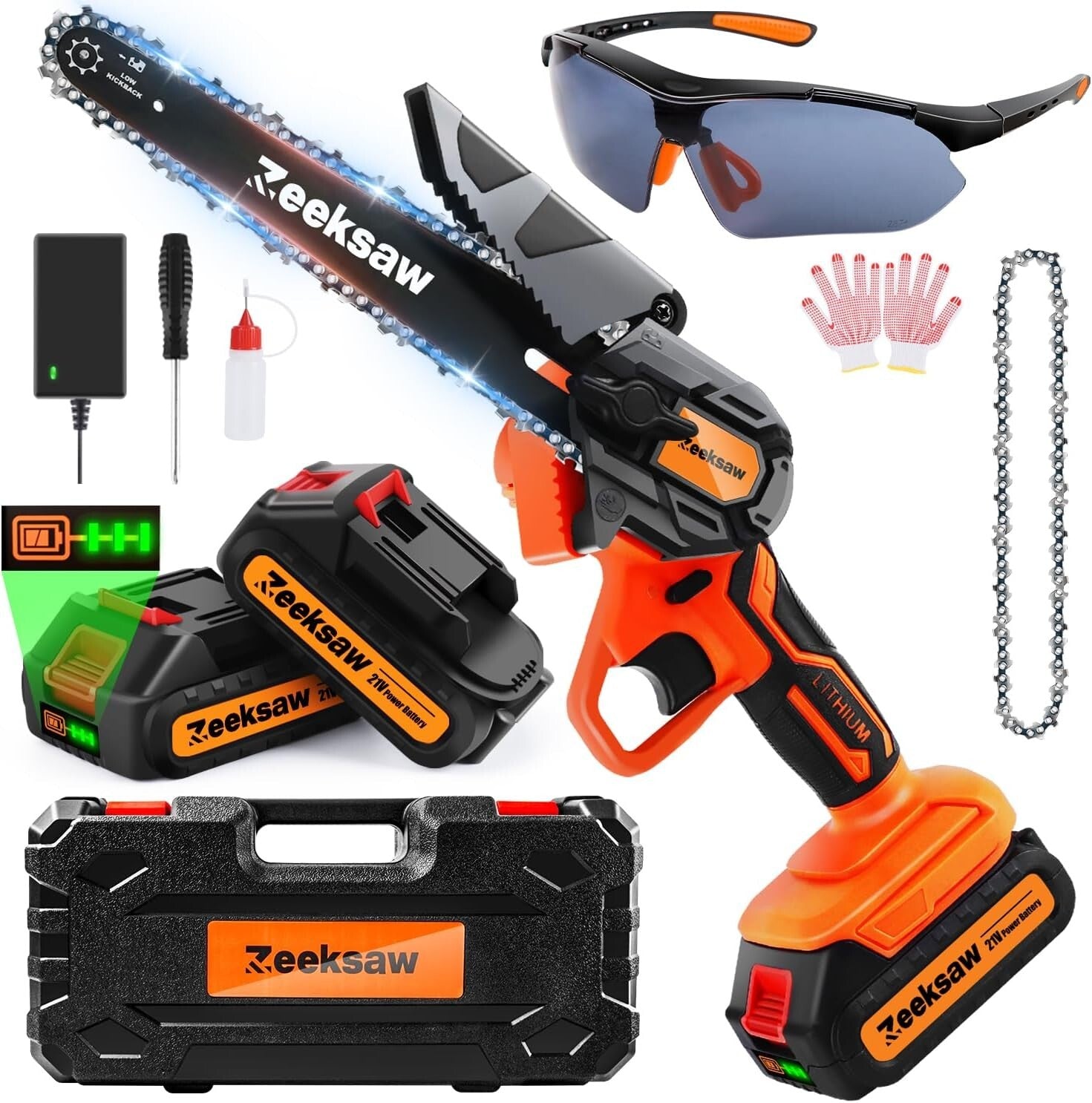 Lightweight 6-Inch Cordless Mini Chainsaw - Battery Powered with 2 Big Batteries