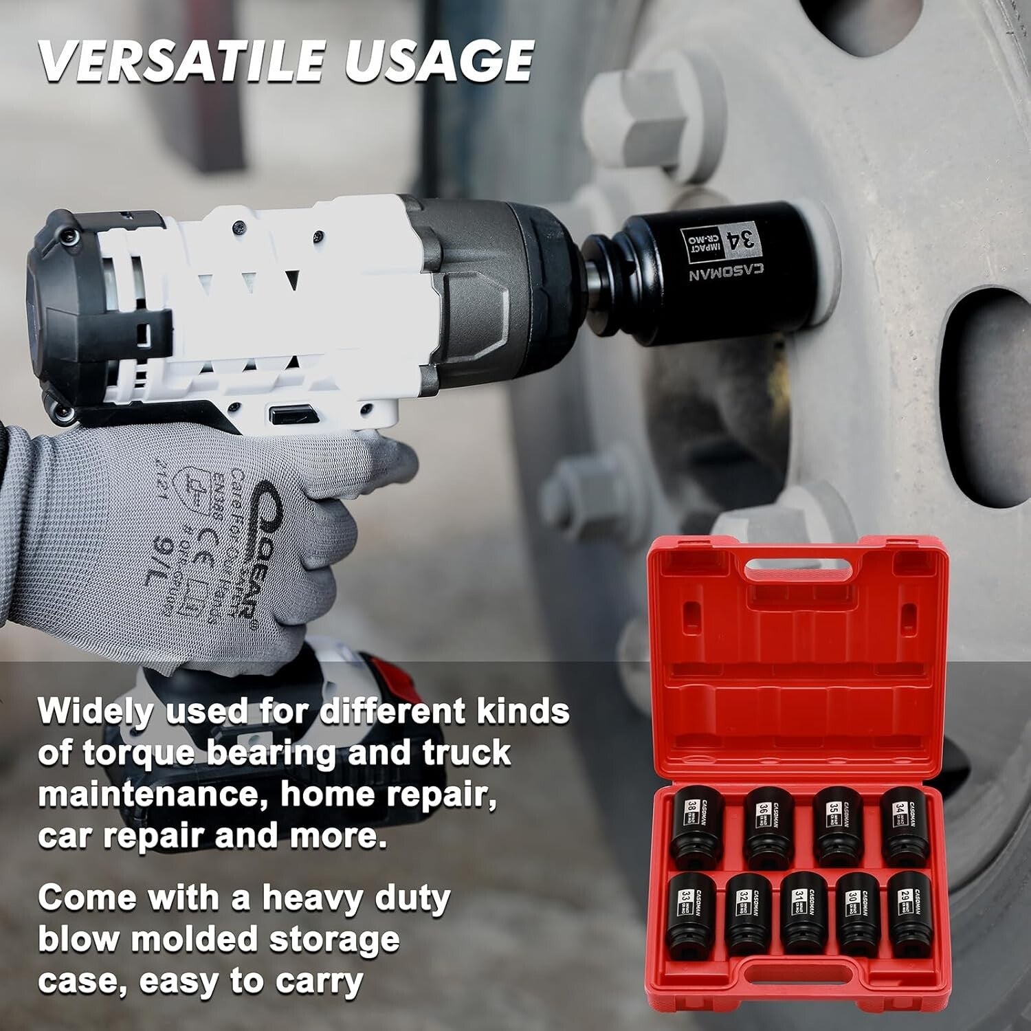 Durable 1/2-Inch Drive Deep Impact Socket Set, 29mm-38mm, Chrome Molybdenum