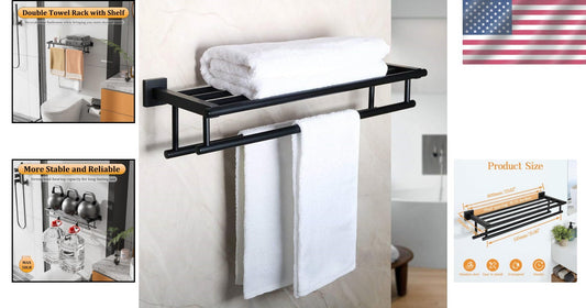 Elegant 24-Inch Wall-Mount Towel Holder in Matte Black - Heavy Duty Design