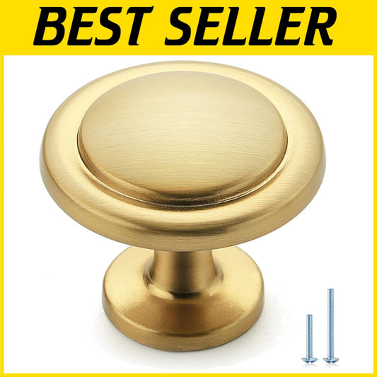 45-Pack Brushed Brass Cabinet Pulls - 1-1/4 Inch Round Kitchen Knobs