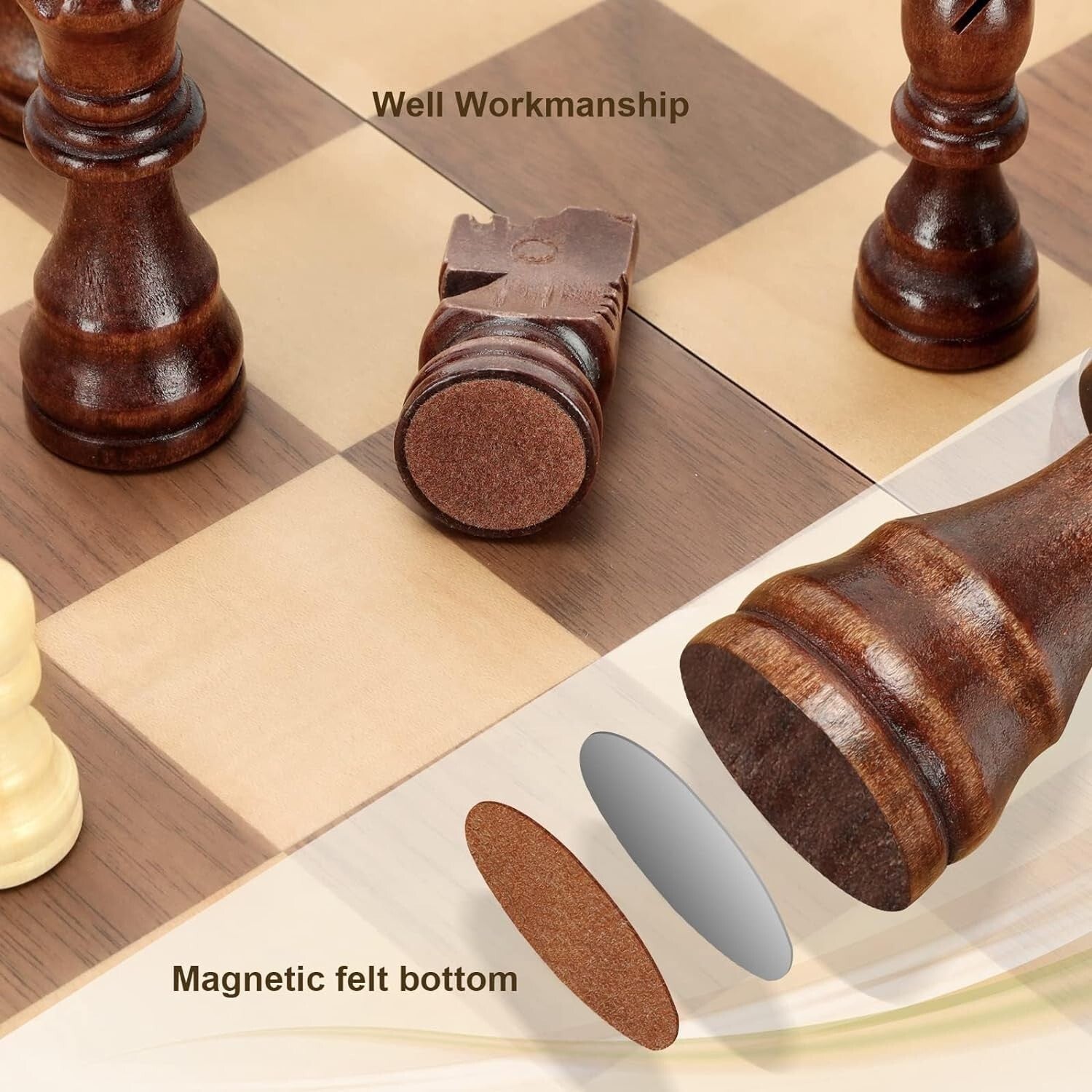 Classic 15'' Magnetic Chess Board - Travel-Friendly Wooden Set with Extra Queens