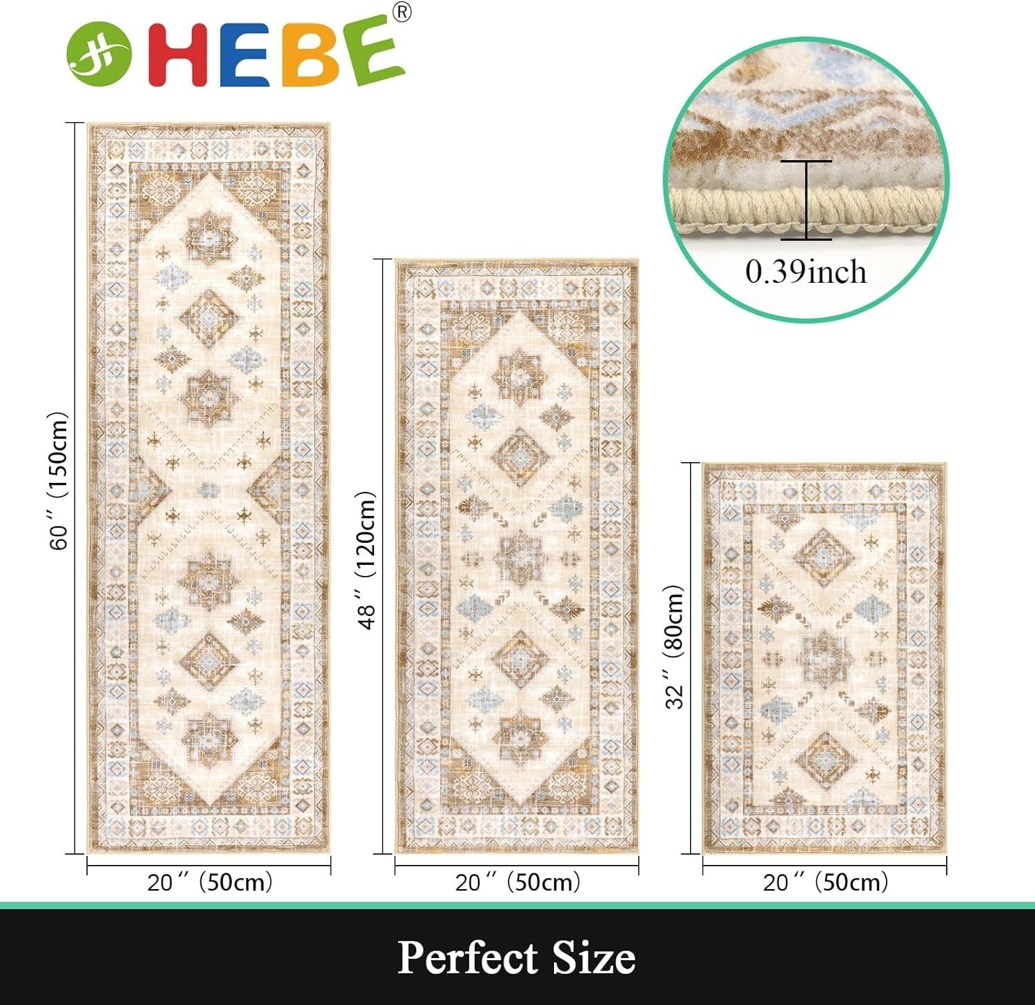 Elegant 3-Piece Kitchen Rug Set with Runner - Non-Slip & Stain Resistant