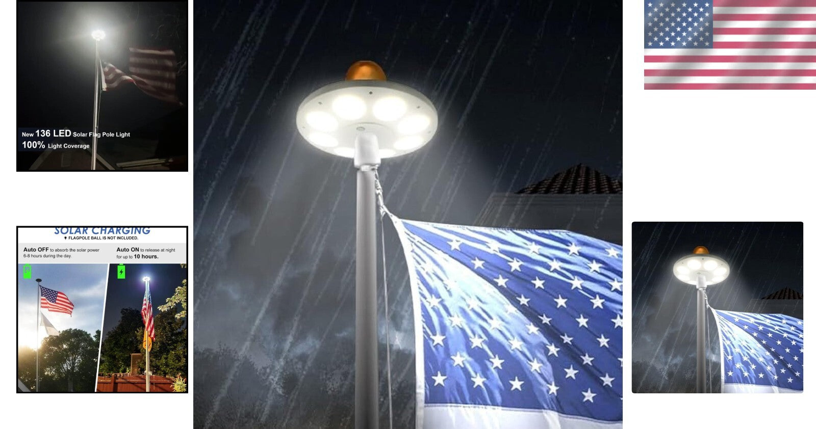 Sleek Solar-Powered Flag Pole Light with 136 LEDs for Patriotic Displays