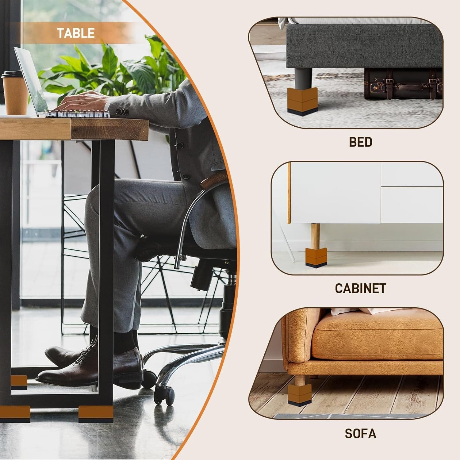 Elegant Brown Furniture Lifts 3-Inch Risers, Perfect for Beds & Sofas - 8 Pack