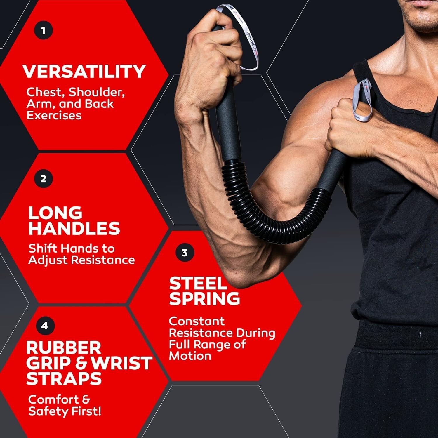 Unisex Manual Power Twister Bar - Upper Body Exercise with Rubber Grip Handles