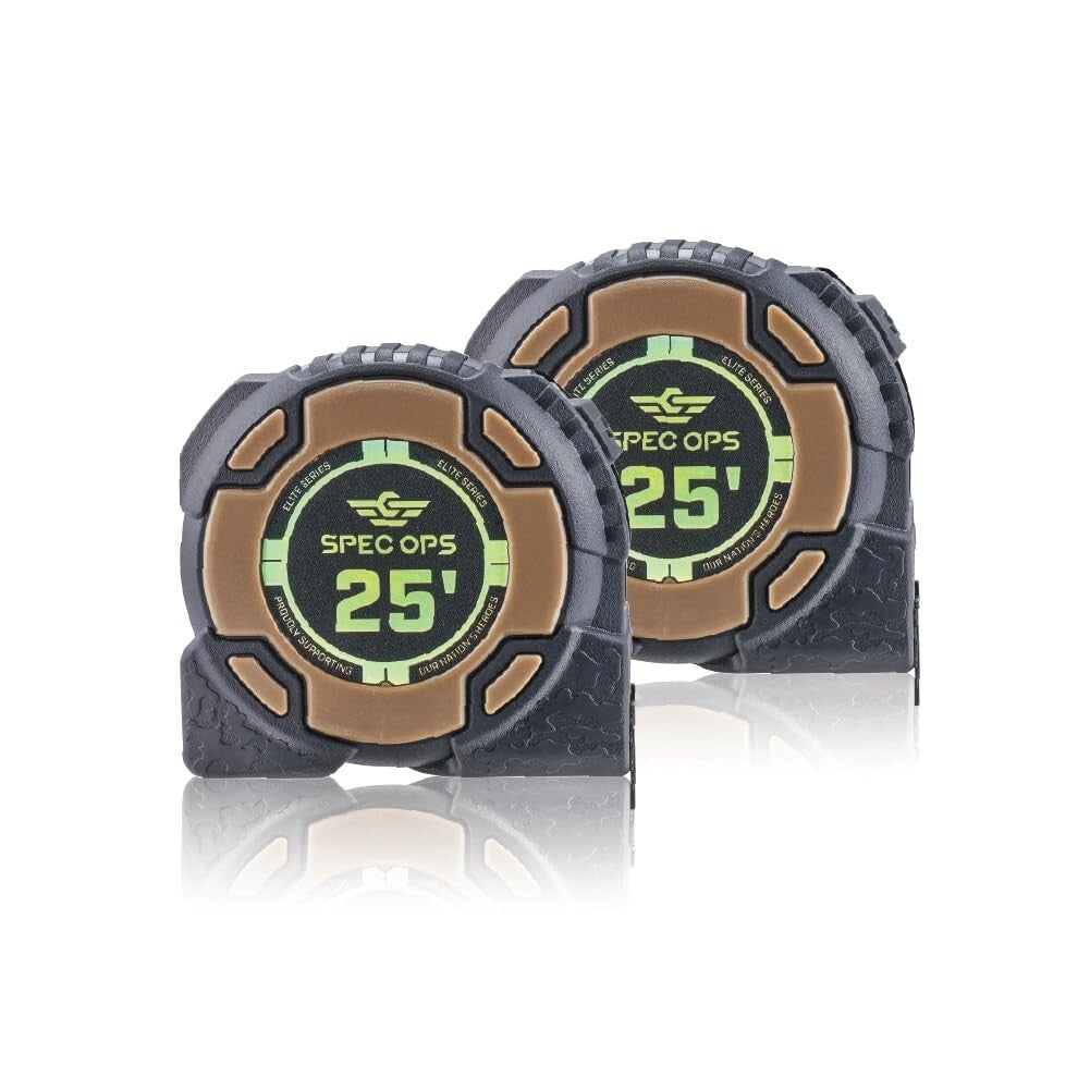 Elite 25-Foot Tape Measure - Dual-Sided Blade & Military-Grade Durability 2-Pack