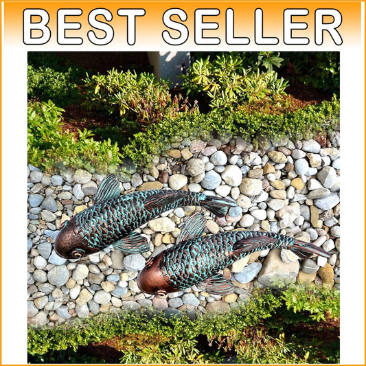 Set of 2 Antique Koi Fish Garden Sculptures - Elegant Resin Statues for Outdoors