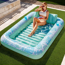 Load image into Gallery viewer, Cyan White Jumbo Inflatable Pool Lounger with Removable Pillow &amp; Drink Holders