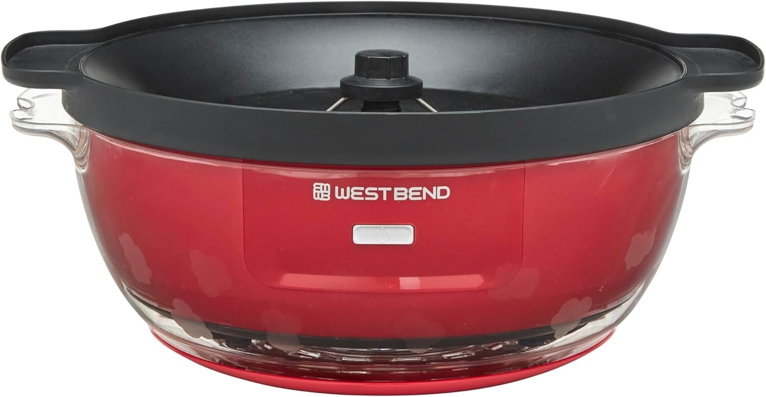 Electric 6-Quart Popcorn Maker with Dual-Purpose Cover & Motorized Stirring