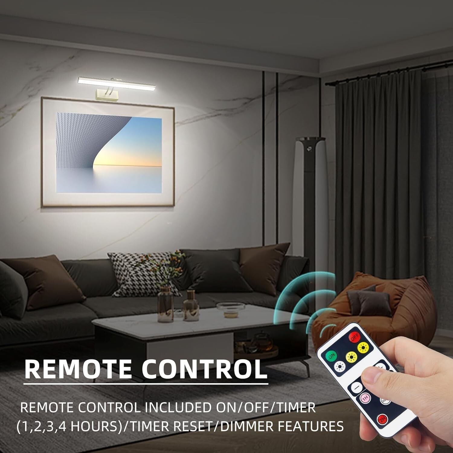 Elegant 16" Picture Light with Remote for Artwork, Adjustable & Timed in Brass