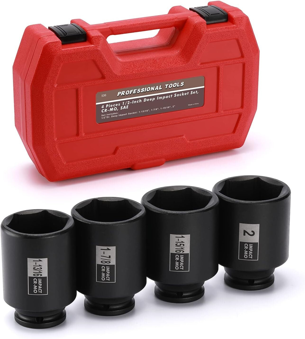 Professional 4PC Deep Impact Socket Set - 1/2-Inch Drive, Laser-Etched Sizes