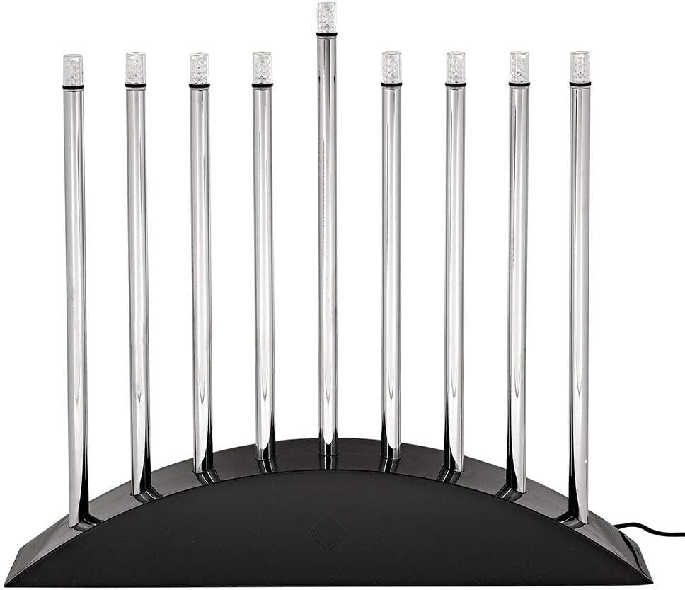 Modern Chanukah Menorah - Black & Silver LED Design with Multi-Power Options