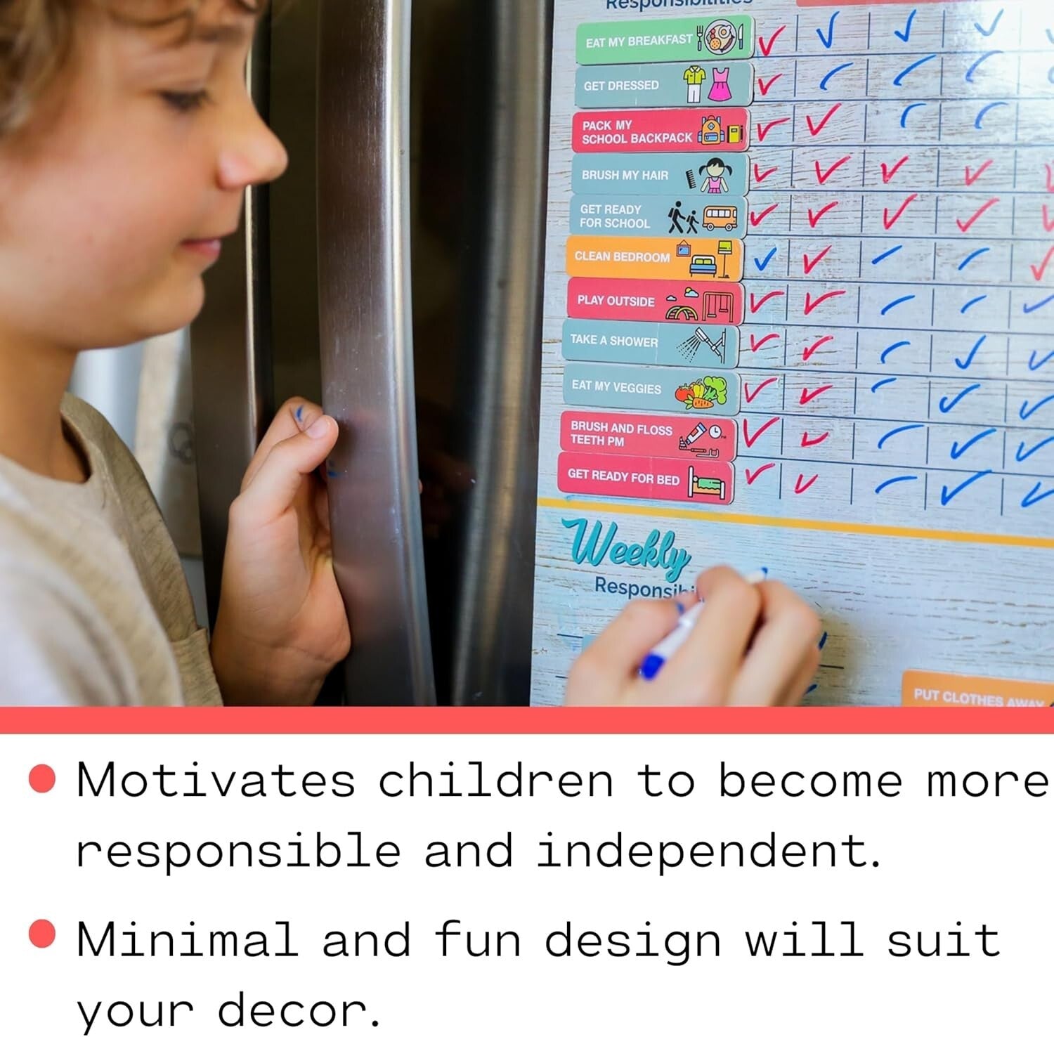 Customizable Reward Chart for Kids - Large Magnetic Chore Tracker for Families