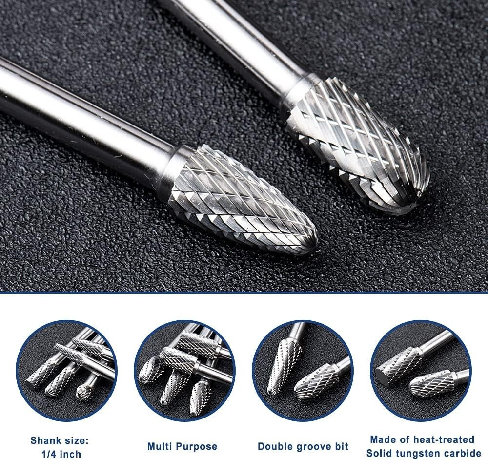 Superior 10pc Rotary Burr Set with 1/4" Shank - Ideal for Steel and Metal Tasks