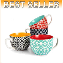 Load image into Gallery viewer, Oversized 24 oz Ceramic Coffee Mugs - Gift-Ready Set of 4 in Bright Colors