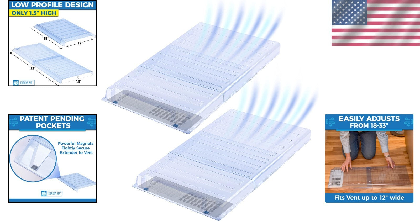 Clear Magnetic Vent Extender - Premium Build for 10" and 12" Registers, 2 Pack